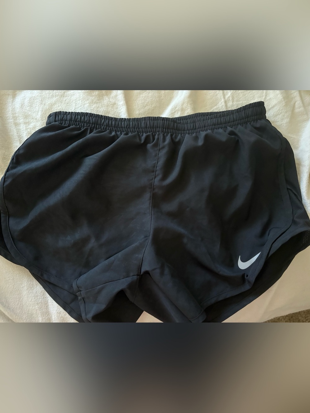 Nike Women Black Athletic Running Shorts with White Swoosh